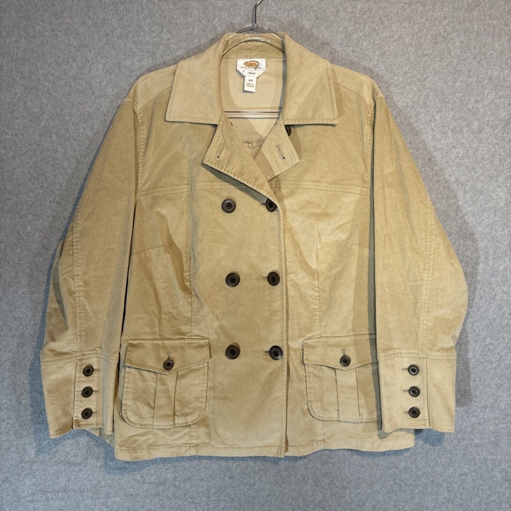 Talbots Safari Utility Jacket Size Petite 16W Velour Stretch‎ Tan Beige Pea Coat